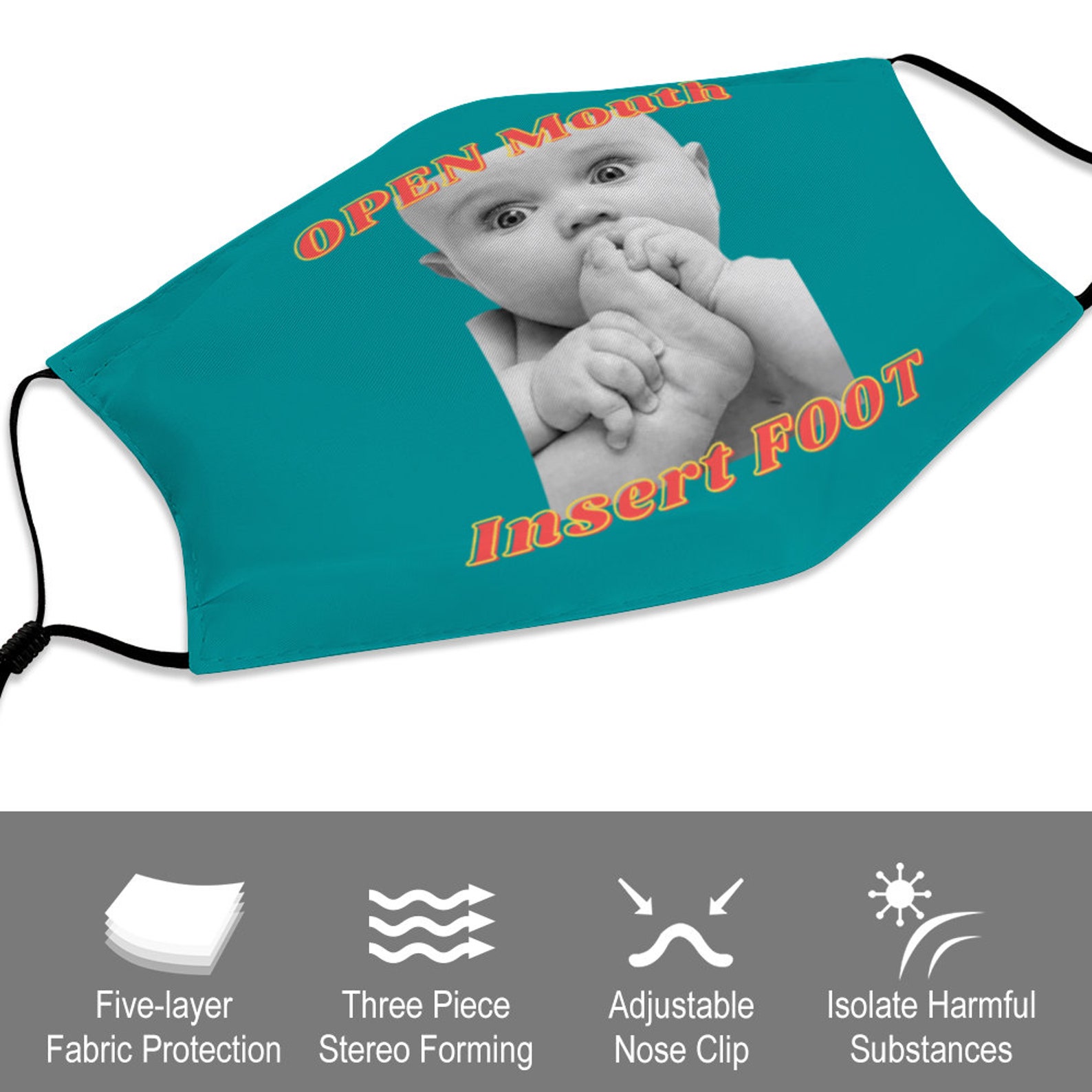 Open Mouth Insert Foot Cute Baby Funny Cloth Face Mask With 2 Etsy