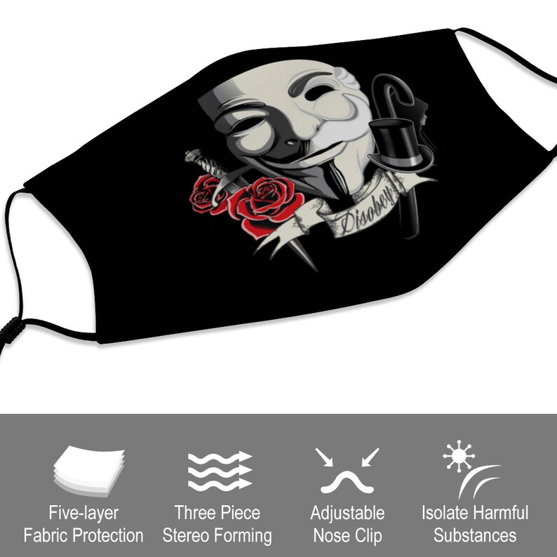 V Vendetta Guy Fawkes Mr Robot Fsociety Disobey Protest Rebel Anti Cloth Face Mask Replaceable