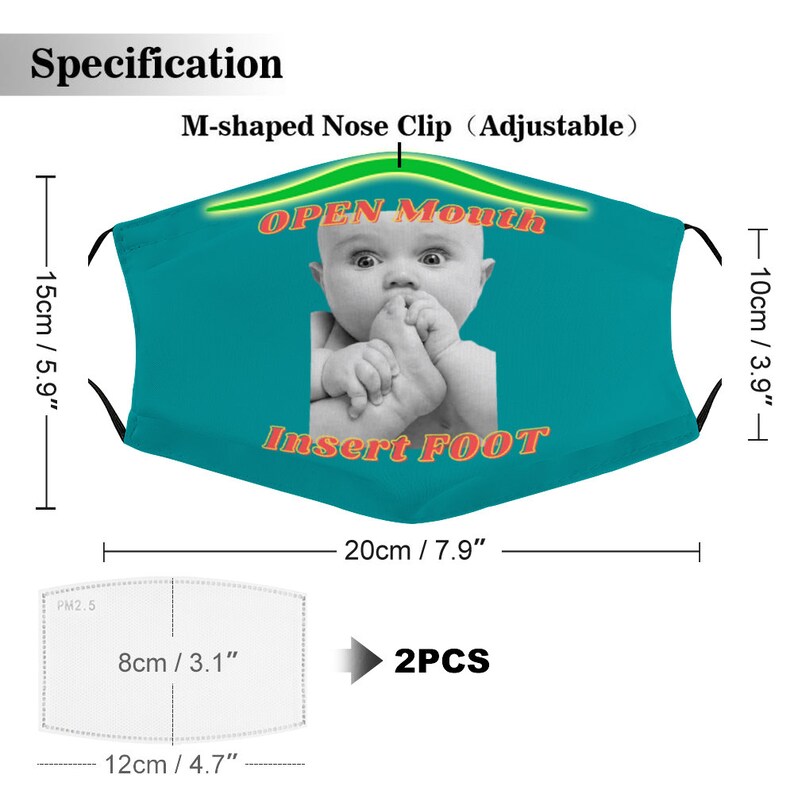 Open Mouth Insert Foot Cute Baby Funny Cloth Face Mask With 2 Etsy