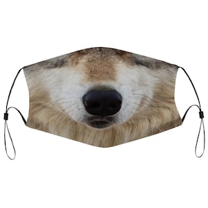 Wolf Coyote Mouth Brown White Canine Cloth Face Mask with 2 Replaceable Filters Dust Proof Covering Nose Wire Splint Breathable Washable