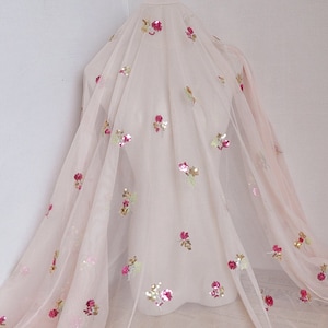 Sequin Floral Lace Fabric Mesh Soft Tulle Fable By the Yard For Wedding Dress Bridal Veil 51 inches Width By The Yard