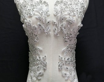 Deluxe Silver Crystal Applique 3D Flower Rhinestone Applique Lace Collar Applique For Wedding Dress,Evening Gown