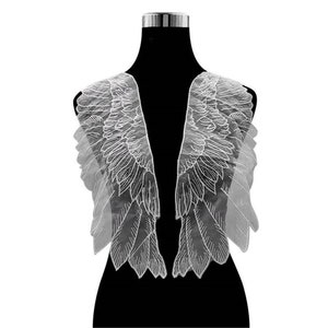 Organza Lace Appliques Wing Lace Applique Lace Motif, Wing Lace Patch Sewing on Evening Dancing Dress Wedding Trim Mirror Pair