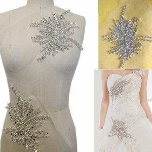 Paljettbroderi med pärlor och strass-applikation, V-ringad applikation med strass-detaljer för dansklänning, festkostymer