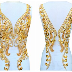 3D Beaded Lace Applique Bodice Applique Embroidered Applique, Tight Shiny Crystal Rhinestone Sequin Applique Wedding Dress Applique