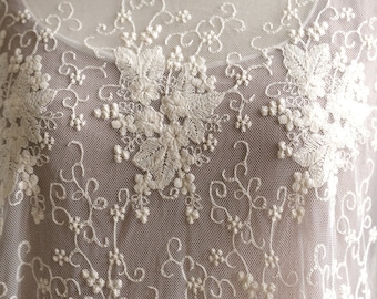 Soft Flower Costume Lace Tulle Flower Embroidery Lace Fabric Overlay Fabric for Costom Bridal Wedding Dress 51 inches Width