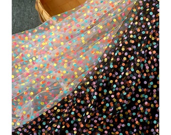 Gray Party Dot Tulle with Rainbow Foil Dot - Confetti Dot Collection by  Ruffle Fabric