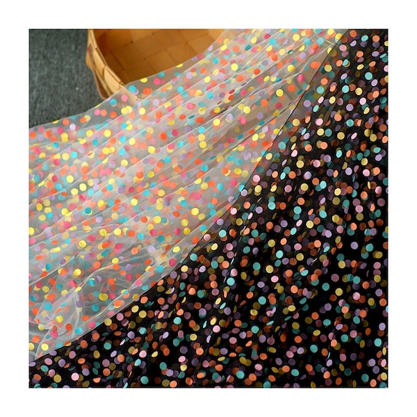 Colorful Dot Tulle Lace Fabric Soft Lace Mesh Constellation Lace Fabric For Party Dress, Tutu, Princess dress, Doll Dress Sold By Yard