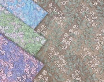 Leaf Fabric Country Flower Vine Embroidery Lace Fabric Mesh Materials Soft Tulle Lace DIY Bridal Wedding Full Dress Gown Craft 51" Width