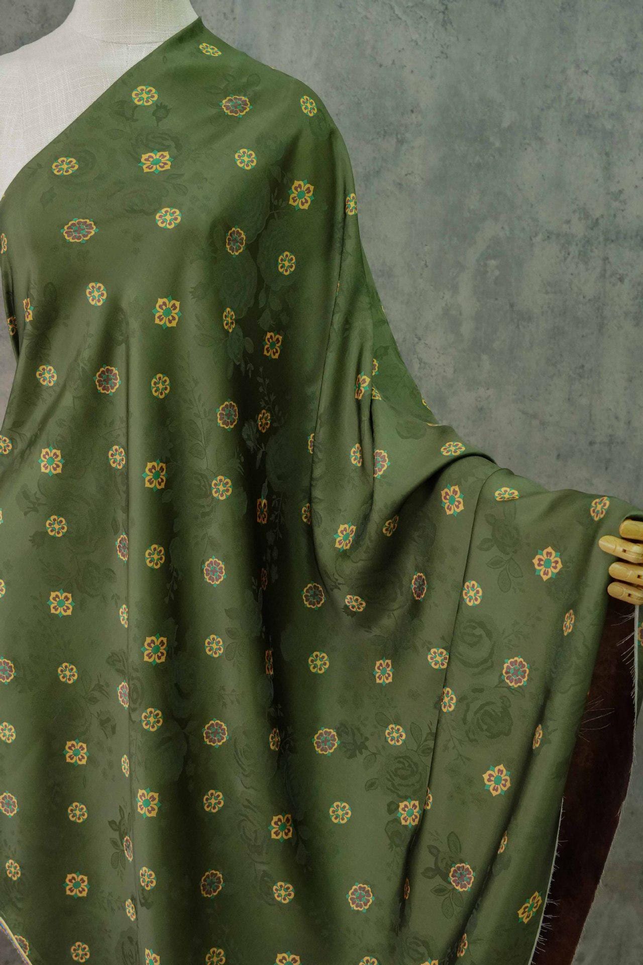 olive green jacquard dress Olive Green Jacquard Prom Dresses with Puffed Sleeve, Corset Back, Qui –  Viniodress main image 0