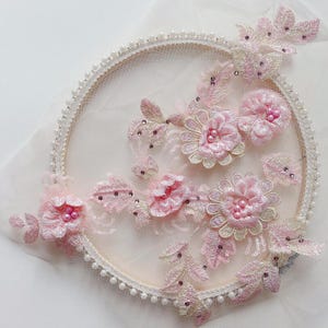 3D Flower Lace Applique With Sequin Bead Leaf Embroidery Corded Lace Patch Delicate Sewing For Dance Costumes Party Gown Craft Projects