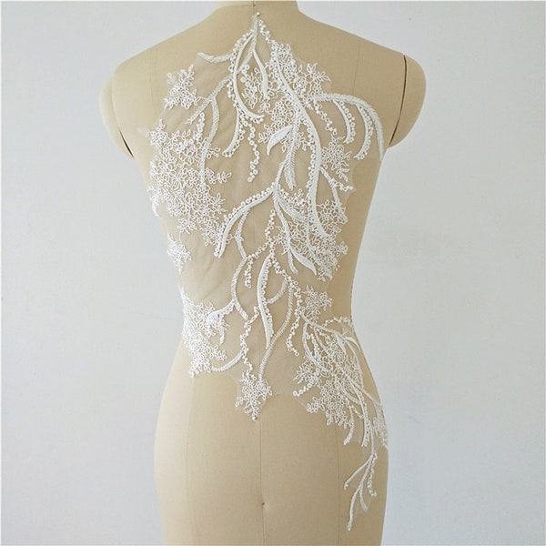 Large Leaf Embroidered Ivory Bridal Lace Applique Tree Lace Motif Sewing On Bridal Wedding Dress Houte Couture