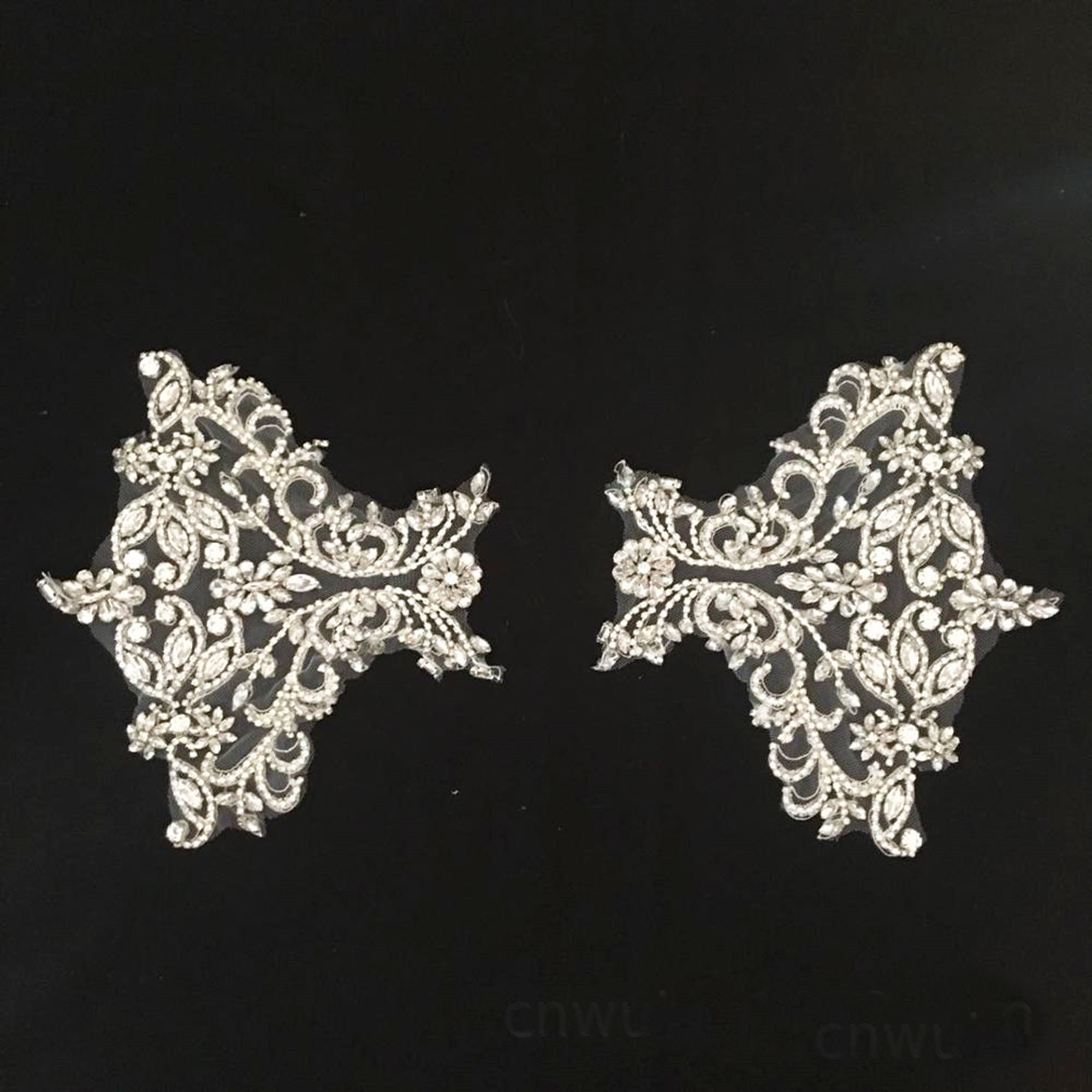 Silver Shoulder Rhinestone Applique Exquisite Pair Crystal | Etsy