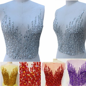 Handmade Rhinestone Bodice Applique Dress Sparkling Beaded Lace Bodice Applique for Wedding Dress, Bridal Bodice Applique