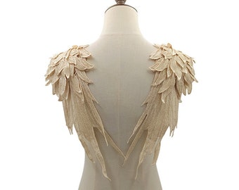 Par de guipur de 10 colores para coser en el escote de ala de ángel, apliques de ajuste de encaje, parche de encaje de ala de ángel bordado para vestido, objeto artesanal, 1 par