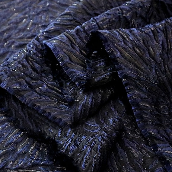 Navy Emboss Jacquard Fabric Stripe Polyeter Brocade Damask for Sewing, Crafts, DIY, Suits, Drapes, Apparel, Suits Sold by 1 Yard