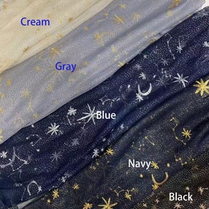 Moon Star Embroidered Lace Fabric 5 Color Mesh Golden Glitter Dot Lace Tulle By the Yard for Party Dress Gown Curtain 51 width image 9