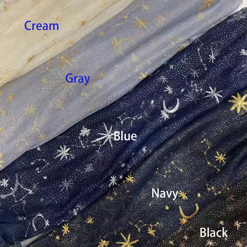 Moon Star Embroidered Lace Fabric 5 Color Mesh Golden Glitter Dot Lace Tulle By the Yard for Party Dress Gown Curtain 51 width image 9