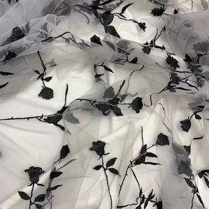 Elegante schwarze Blume Stickerei Tüll Spitze Stoff Weiche Spitze Netz Spitze Stoff für Party Kleid, Tutu, Prinzessin Kleid, Puppenkleid verkauft Massenware