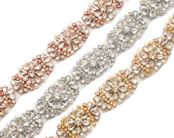 Sparkle Rhinestones Bridal Belt Chain Crystal Applique Wedding Motif Rhinestone Patch for Sash Belt Bridal Dress Evening Gown Dance Costumes
