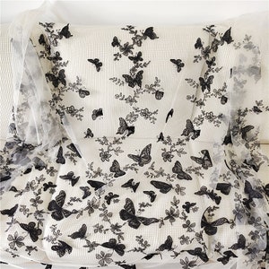 3D Butterfly Embroidery Black By the yard Tulle Lace Fabric For Birthday Party Decor, Wedding Veil, Bridal Gown, Fashion Show, 1 Yard