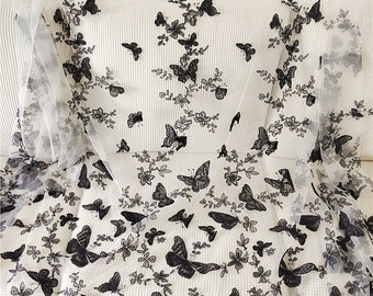 Broderie papillon 3D Noir par yard Tulle Tissu de dentelle pour fête d’anniversaire décor, voile de mariage, robe de mariée, défilé de mode, 1 yard