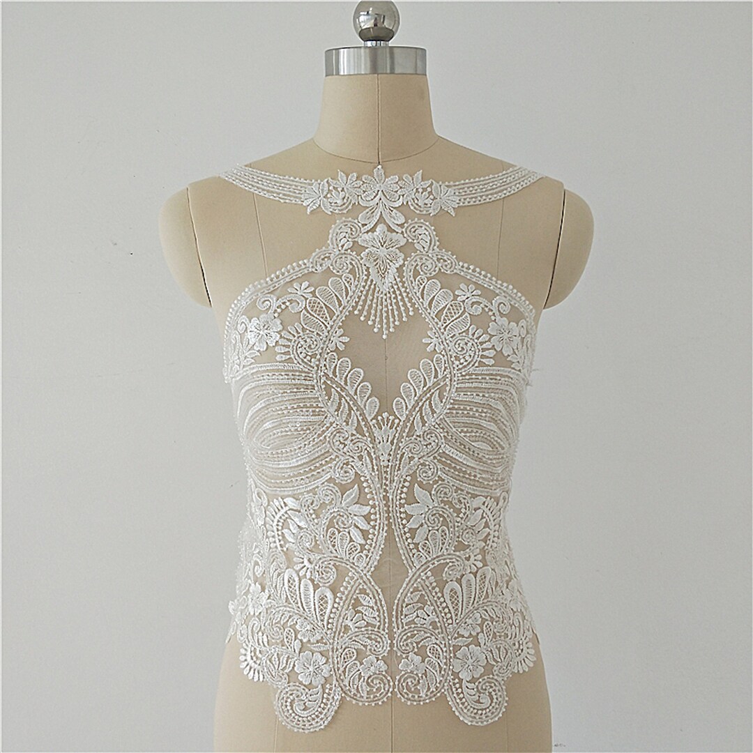 Heavy Beaded Lace Applique Bodice Ivory Lace Applique Floral Etsy