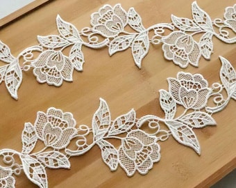 2 Yard Ivory Leaf Guipure Lace Trim, Bridal Trim, Vintage Lace, Ivory Lace Trim, Bridal Lace Trim  for Bridal Dress, Bodices,Craft Making