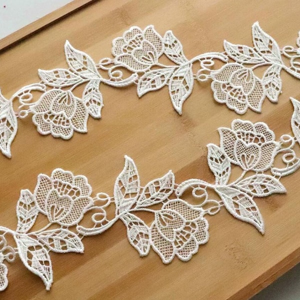 2 Yard Ivory Leaf Guipure Lace Trim, Bridal Trim, Vintage Lace, Ivory Lace Trim, Bridal Lace Trim  for Bridal Dress, Bodices,Craft Making