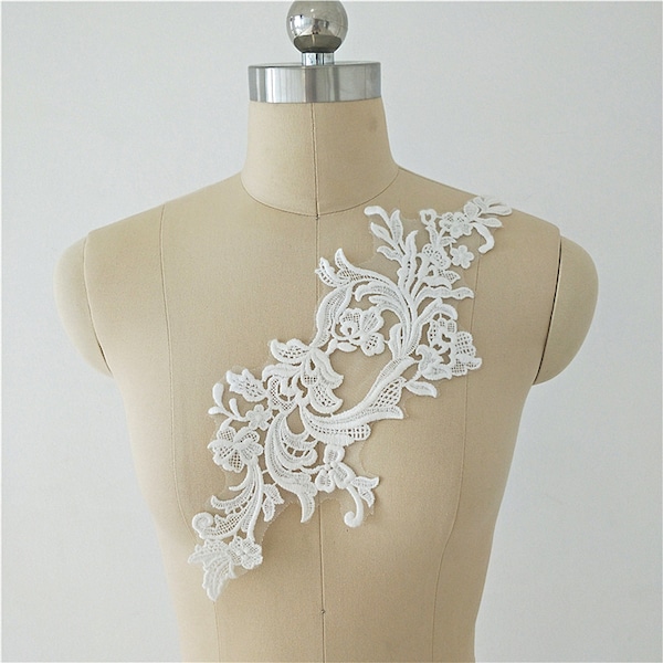 Cotton Flower Embroidered Ivory Lace Applique Bridal Veil Lace Motif  for Bridal Wedding Dress Houte Couture