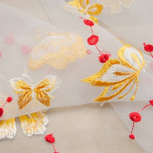 Butterfly Embroidery Organza Lace Embroidery Floral Tulle Fabric For Birthday Party Decor, Wedding Veil, Bridal Gown, Fashion Show, 1 Yard