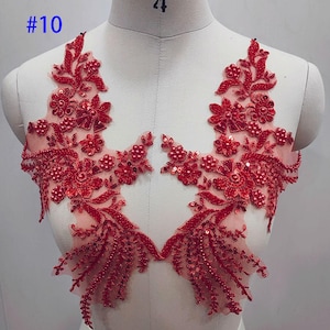 Beaded Flower Embroidery Lace Motif Beaded Leaves Lace Applique With Sequins Elegant Sewing Appliques for Dance Or Bridal Gown Evening Dress