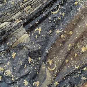 Moon Star Embroidered Lace Fabric 5 Color Mesh Golden Glitter Dot Lace Tulle By the Yard for Party Dress Gown Curtain 51 width image 8