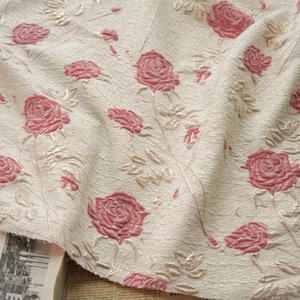 Elegant Rose Brocade Fabric Flower Embossed Floral Jacquard Fabric polyester Material By the yard for Haute Couture Costume Suit Design