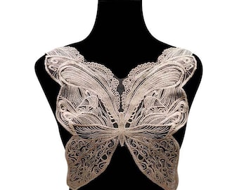 Butterfly Lace Motif Embroidery Butterfly Lace Applique Butterfly Lace Patch Sewing on Dancing Dress Skirt, T-Shirt 1 Piece