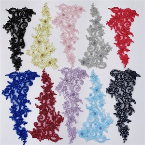 Corded Beaded Floral Lace Applique Flower Embroidery Patch Sewing on Costume Wedding Bridal Dress Sold By 1 Piece