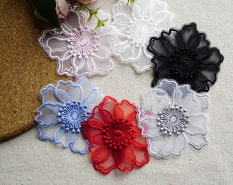 5PCS Fairy Sheer Flower Patch Bridal Flowers Applique Organza Flowers Applique Shine Addition Lace Patch for  Millinery, Clutch Bag, Shoes