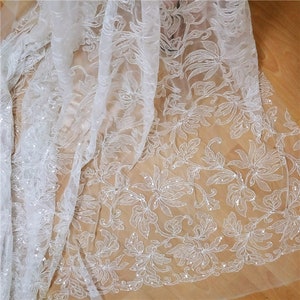 Unique Off White Embroidery lace, Lace fabric, Bridal lace Sold by the Yard For Bridal Embroidery Lace, Couture lace, Wedding dress
