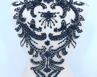 Shiny Bodice Sequin Applique Bridal 3D Flower Patch Rhinestone Lace Patch Silver  Rhinestone Applique Beaded Applique By The Piece