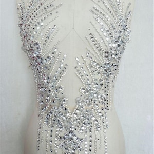 Deep V Bling Sequin Beaded Applique, Rhinestone Applique, Bodice Applique, Sewing Patch, 3D Beaded Applique Sold By The Piece