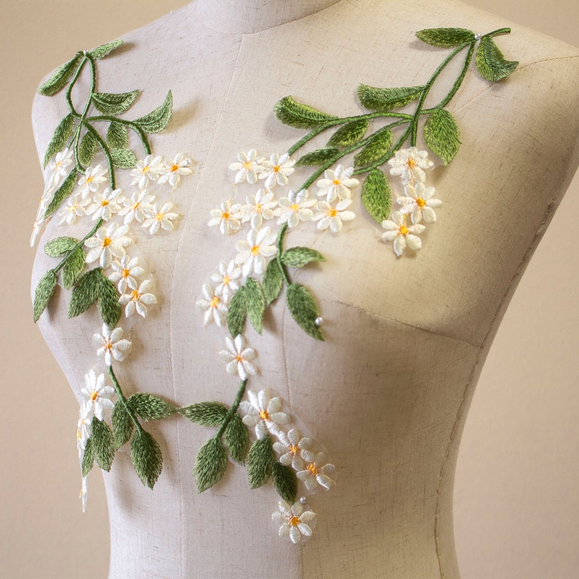 Green vine jessecmault lace moitf leaf lace applique sewing  etsy