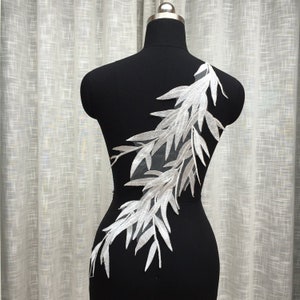Mirror Pair Bamboo leaf Embroidery Lace Moitf Delicate Lace Applique Sewing Lace Patch Delicate Accessories For Costumes, Dress Jacket