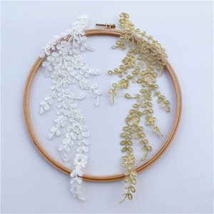 Off White Floral Leaf Embroidery Lace Applique Corded Lace Patch Sewing Accessories for DIY Craft Projects Costumes Sold by 1 Piece