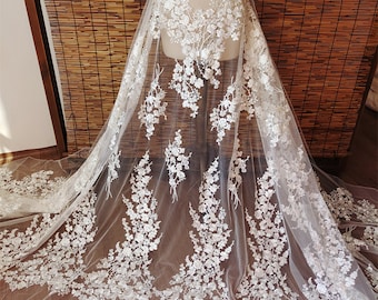 Off White Blossom Flower Embroidery lace With Sequin Embroidery Lace Fabric Sold by the Yard For Bridal Embroidery Lace, Couture lace