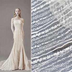 Off White Flower Haftowane Winorośl Koronkowa Tkanina Elegancka Nakładka Tiul Fala Haft Na Suknię Ślubną Welon Ślubny Sprzedawane Cięte na Rozmiar