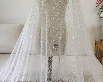 Sequins Leaf Embroidery lace Fabric Embroidery Summer Off White Lace Mesh Vine Lace Mesh For Bridal Embroidery Lace, Couture lace