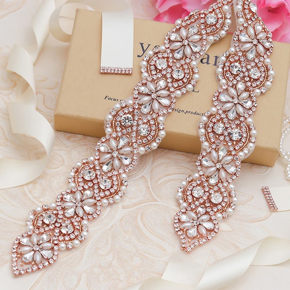 Bling Bridal Belt Applique Rhinestone Pearl Applique Silver  display picture 2