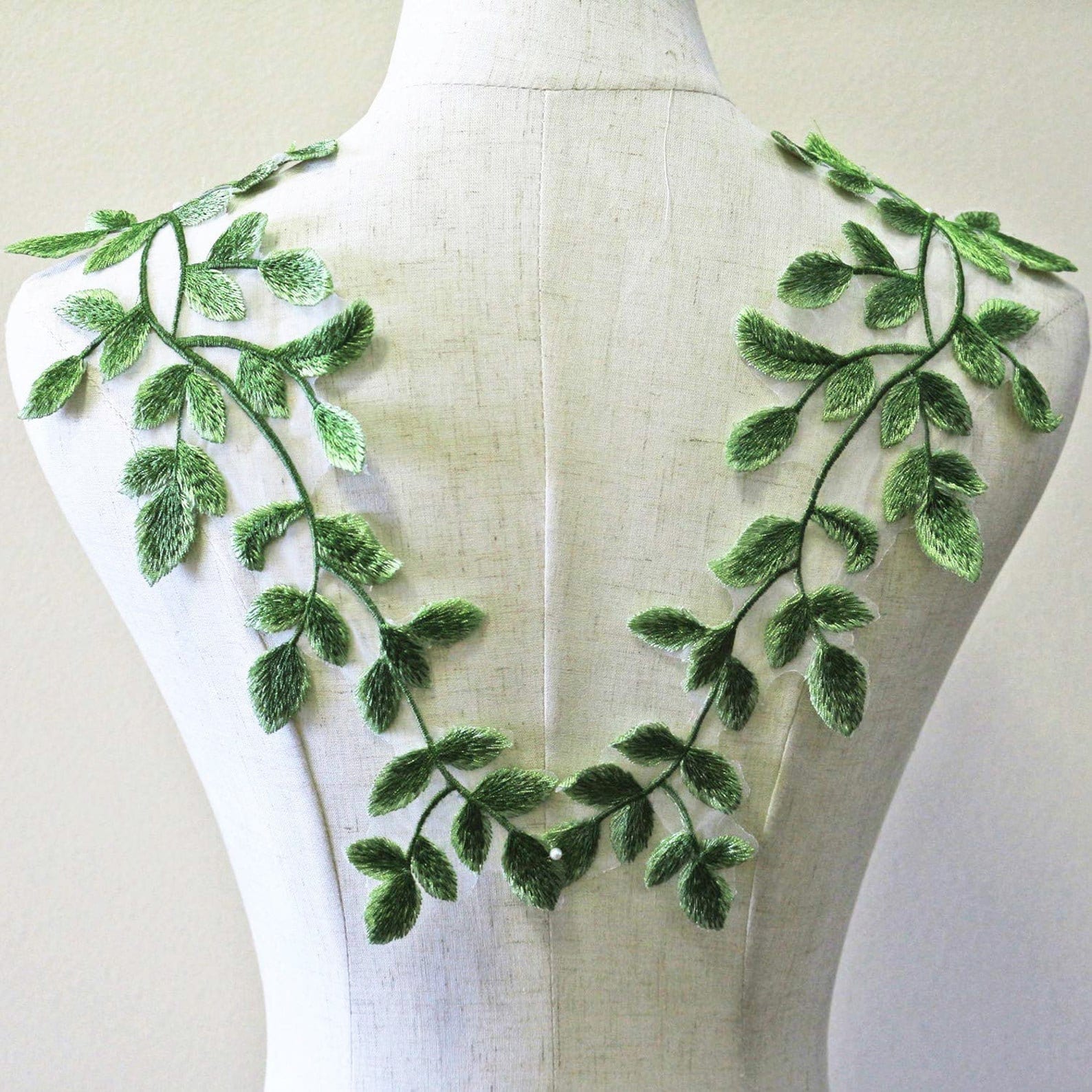 Green Vine Embroidery Lace Moitf Leaf Lace Applique Sewing Lace Patch Delicate Accessories For Costumes, Dress Jacket