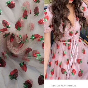 Schön Pailletten Erdbeere Spitze Stoff, funkeln Spitze Stoff, schicke Spitze Stoff für Mädchen Rock Sommerkleid, Tutu Kleid, von 1 Yard