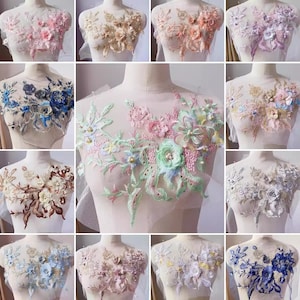 Parches de encaje floral 3D de 16 colores, apliques de encaje con bordado de flores, motivos de costura para disfraces de fiesta, proyectos de manualidades para vestidos de novia